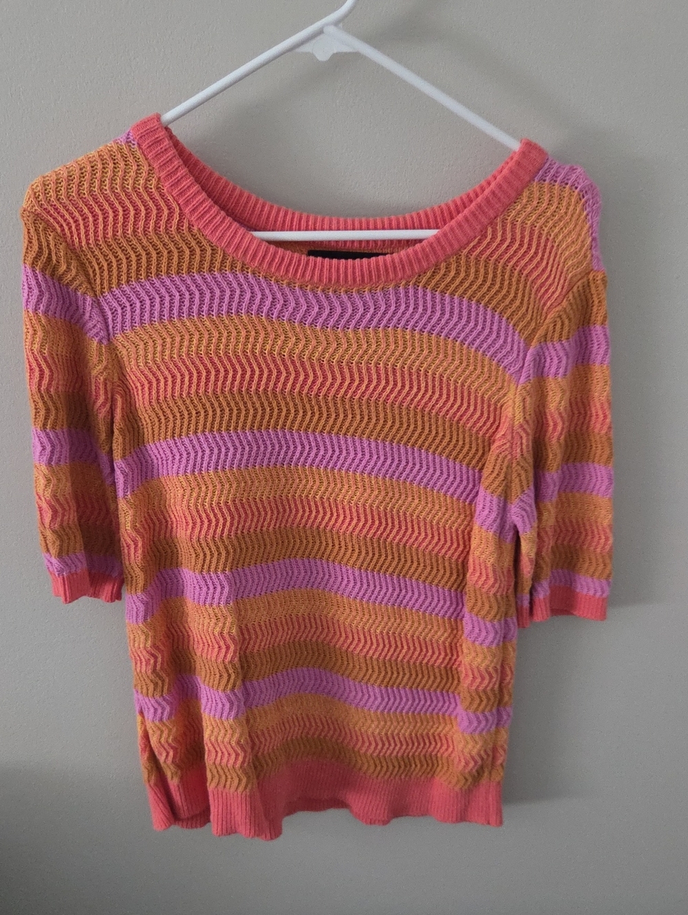 Vero Moda Pink and Orange Striped Scoop-Neck Knit Top
